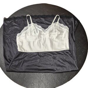 VTG Sarah Smith Slip Size 38  Black&White Nylon Whimsigoth Salt&Pepper Lingerie